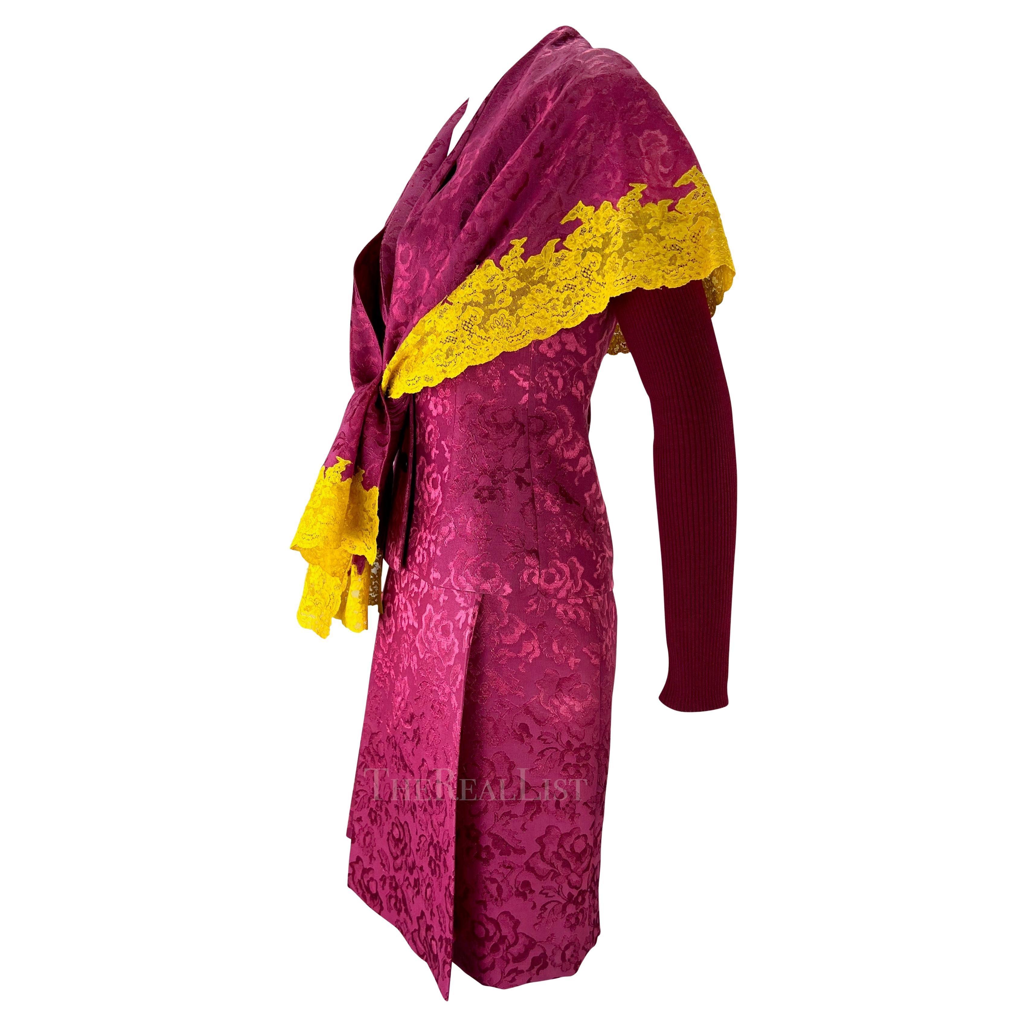 F/W 1998 Christian Dior by John Galliano Traje de falda de 3 piezas de encaje amarillo rosado en venta 6