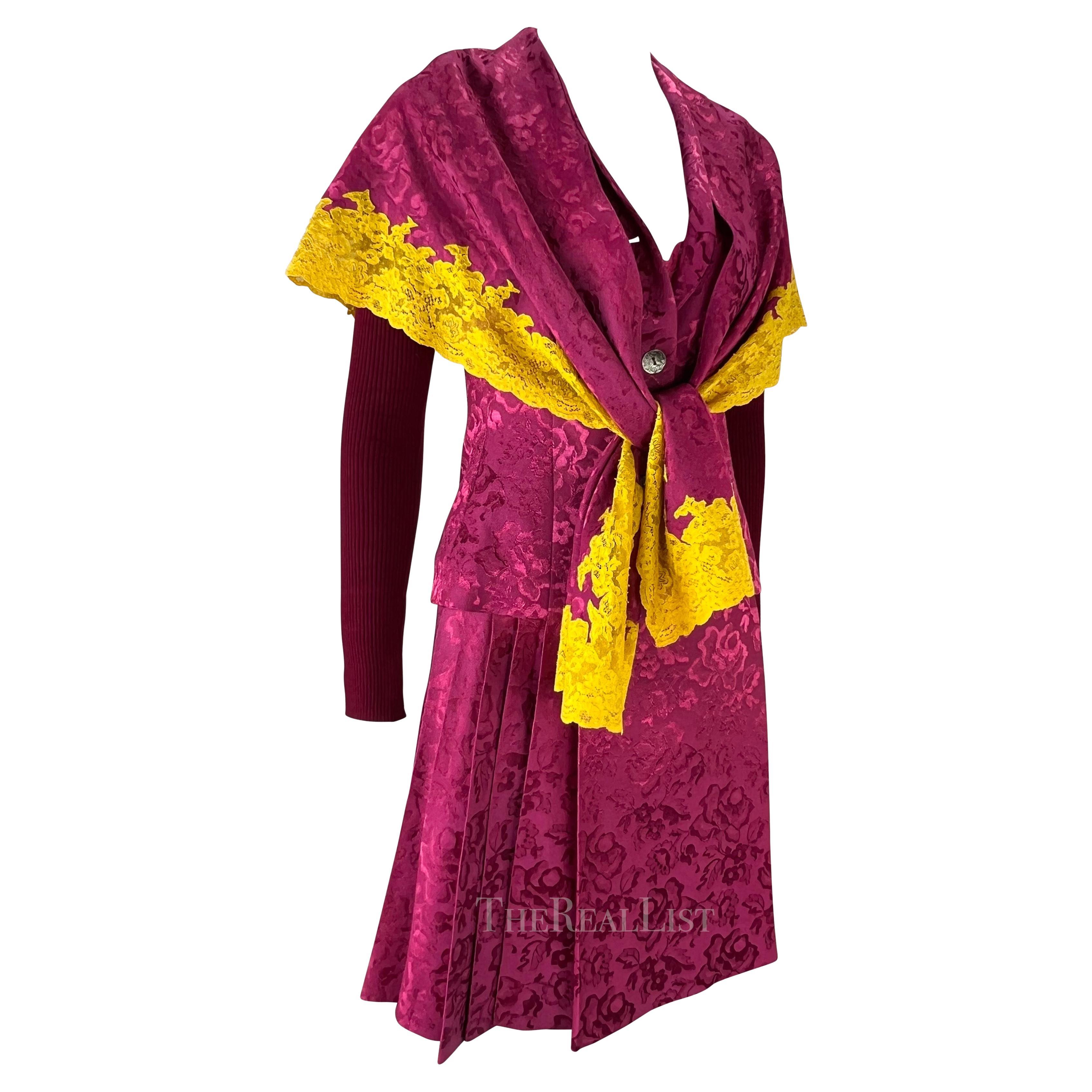 F/W 1998 Christian Dior by John Galliano Pink Yellow Lace 3-Piece Skirt Suit For Sale 6