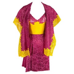F/W 1998 Christian Dior by John Galliano Pink Yellow Lace 3-Piece Skirt Suit