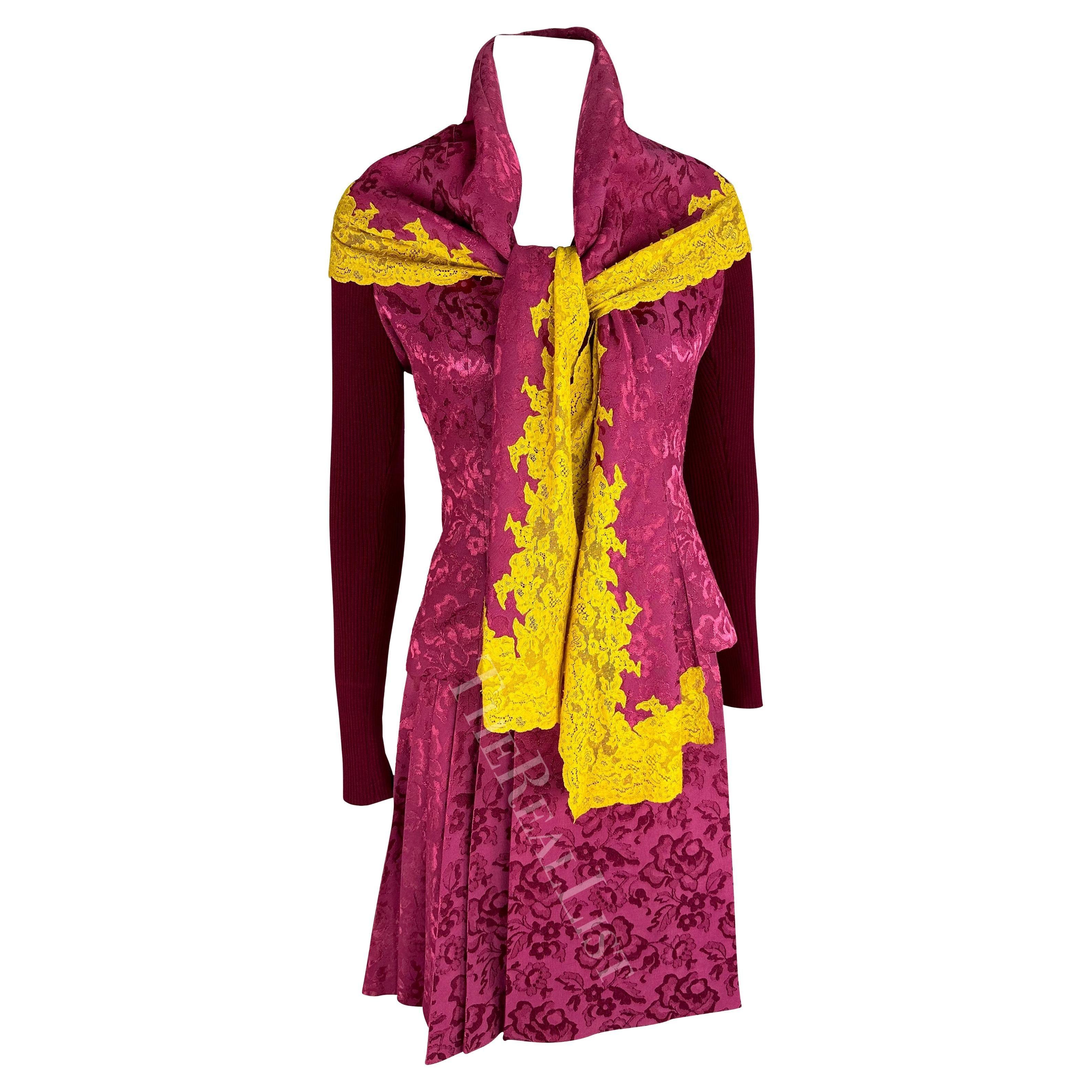 F/W 1998 Christian Dior by John Galliano Traje de falda de 3 piezas de encaje amarillo rosado en venta 4