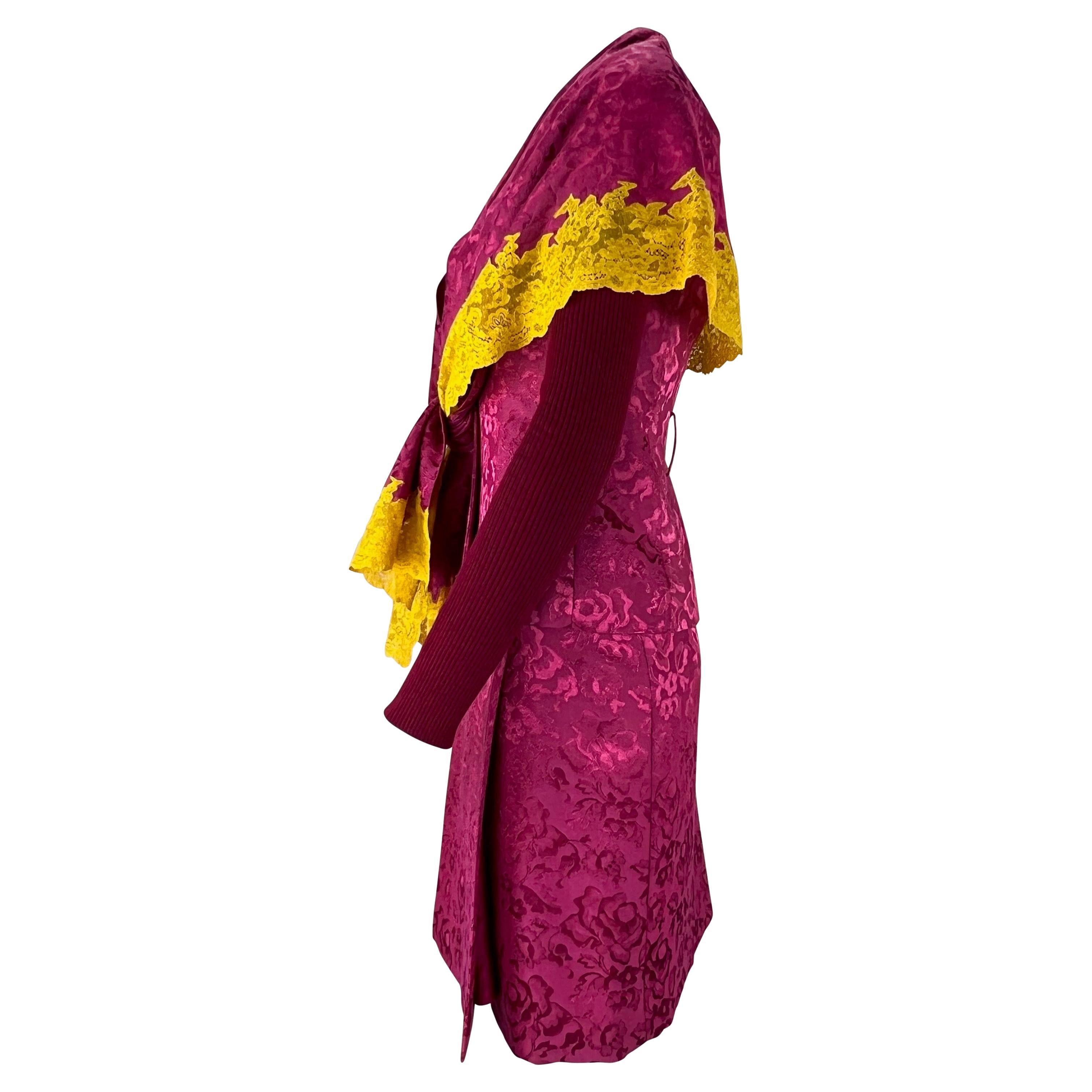 F/W 1998 Christian Dior by John Galliano Pink Yellow Lace 3-Piece Skirt Suit For Sale 4