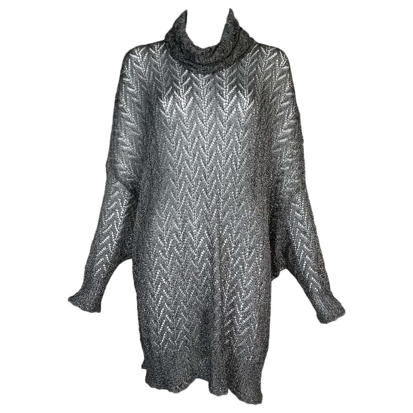 F/W 1998 Christian Dior by John Galliano Sheer Silver Baggy Sweater Dress S