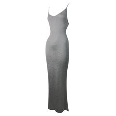 F/W 1998 Christian Dior by John Galliano Silver Knit Bodycon Mermaid Maxi Dress