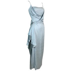 Vintage F/W 1998 Christian Dior John Galliano Old Hollywood 40's Style Blue Wrap Dress