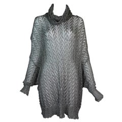 Vintage F/W 1998 Christian Dior John Galliano Sheer Silver Knit Baggy Sweater Mini Dress