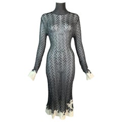 F/W 1998 Christian Dior John Galliano Sheer Silver Lace Trim Dress