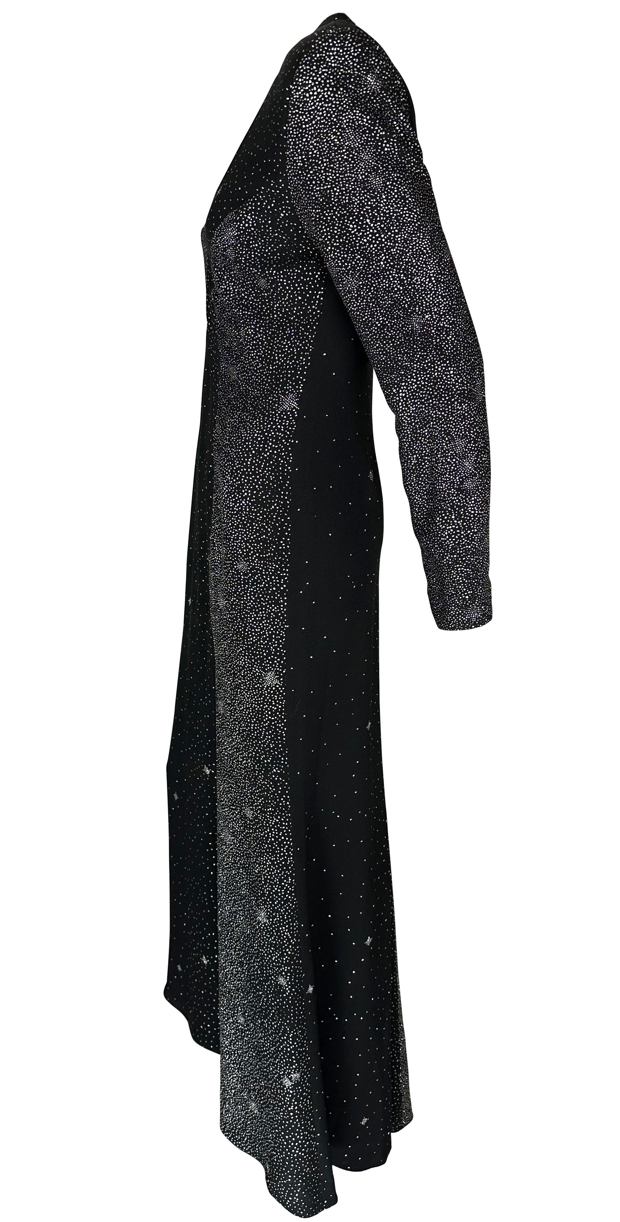 F/W 1998 Christian Lacroix Runway Black Glitter Starry Asymmetric High Slit Gown For Sale 1