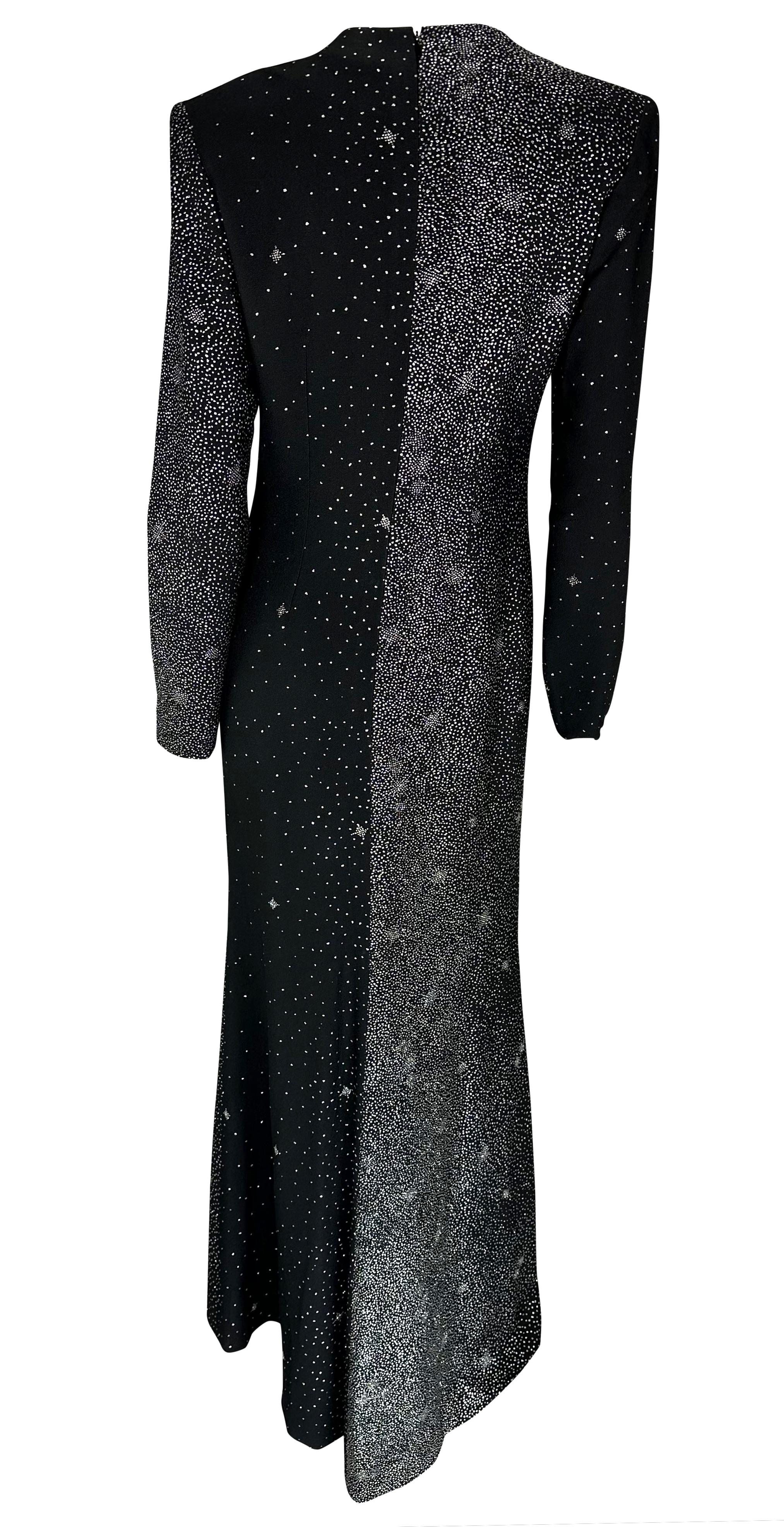 F/W 1998 Christian Lacroix Runway Black Glitter Starry Asymmetric High Slit Gown For Sale 2