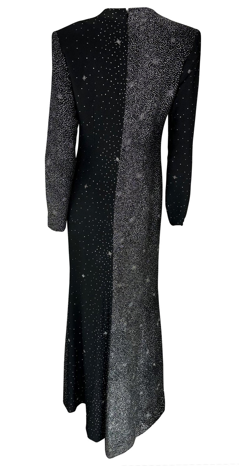 F/W 1998 Christian Lacroix Runway Black Glitter Starry Asymmetric High Slit Gown For Sale 3