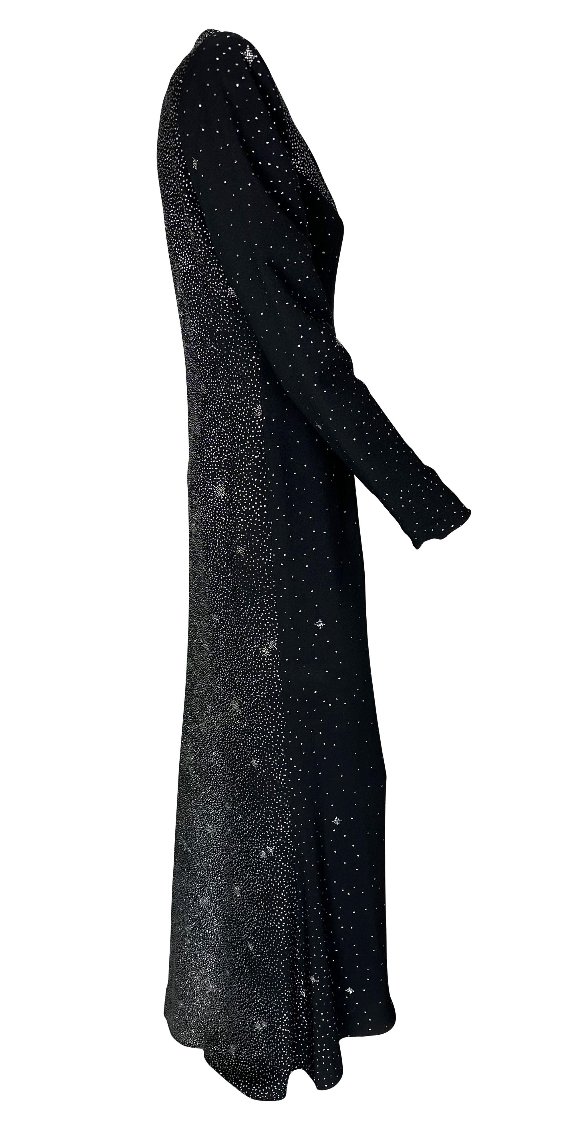 F/W 1998 Christian Lacroix Runway Black Glitter Starry Asymmetric High Slit Gown For Sale 3