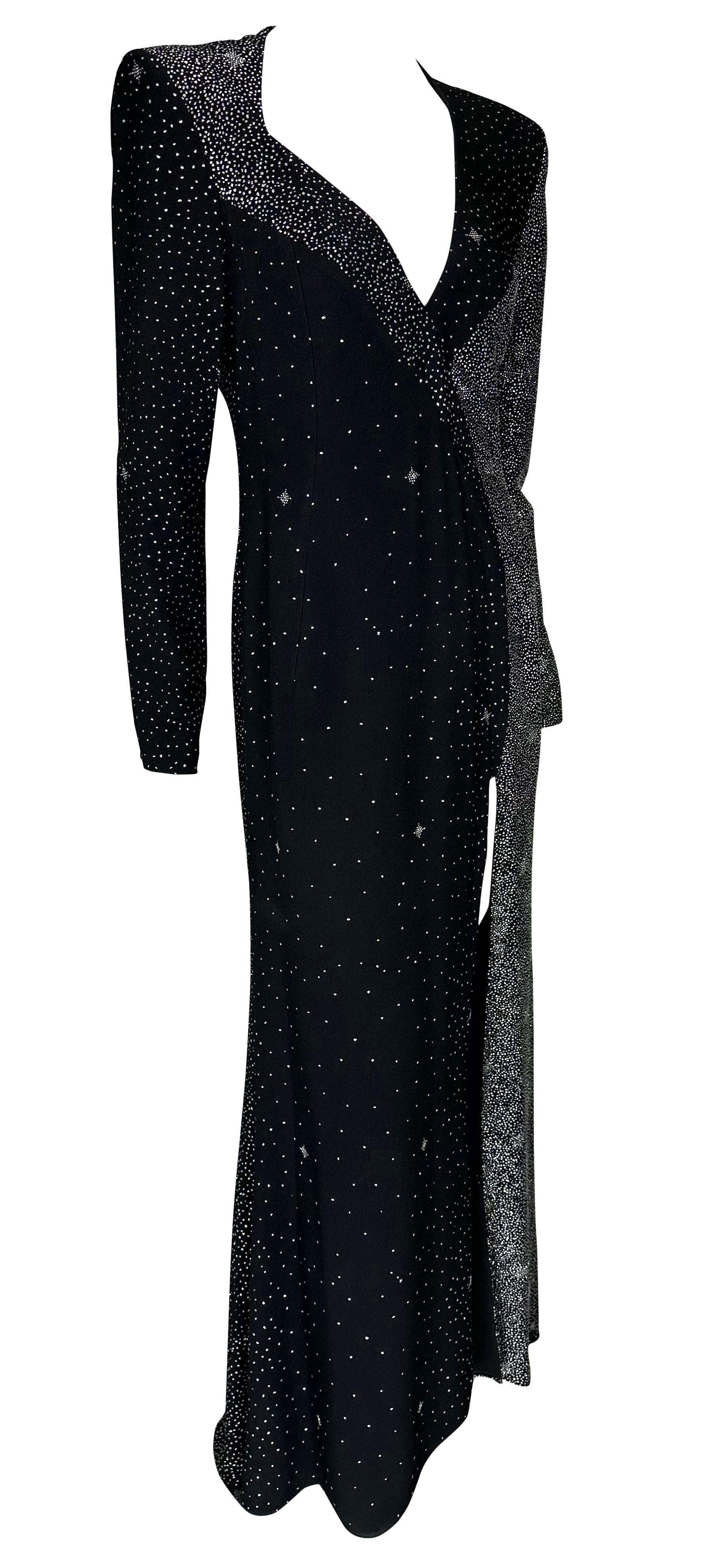 F/W 1998 Christian Lacroix Runway Black Glitter Starry Asymmetric High Slit Gown For Sale 4