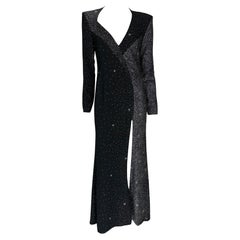 F/W 1998 Christian Lacroix Runway Black Glitter Starry Asymmetric High Slit Gown