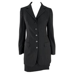 F/W 1998 Dolce & Gabbana Black Grey Pinstripe Fitted Mini Skirt Suit