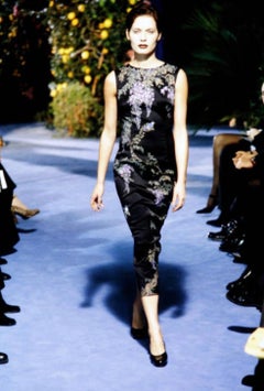F/W 1998 Dolce & Gabbana Floral Hand Painted Silk Dress Runway