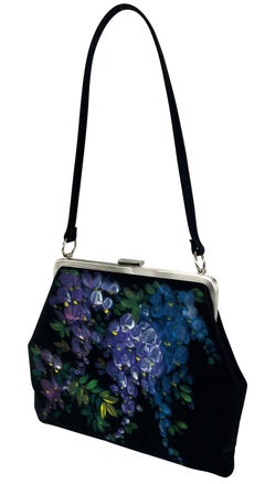 F/W 1998 Dolce & Gabbana Hand-Painted Floral Black Satin Evening Bag