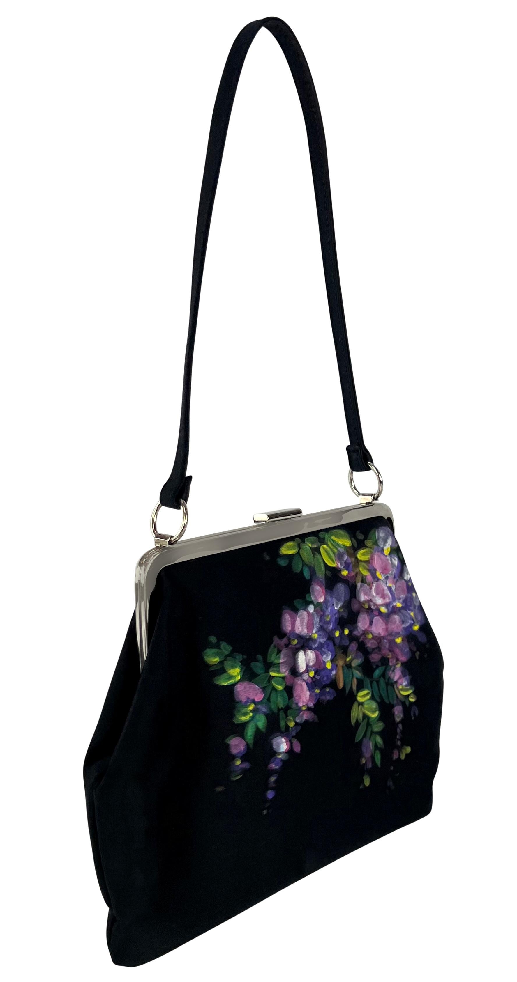 Women's F/W 1998 Dolce & Gabbana Hand-Painted Floral Black Satin Evening Bag For Sale