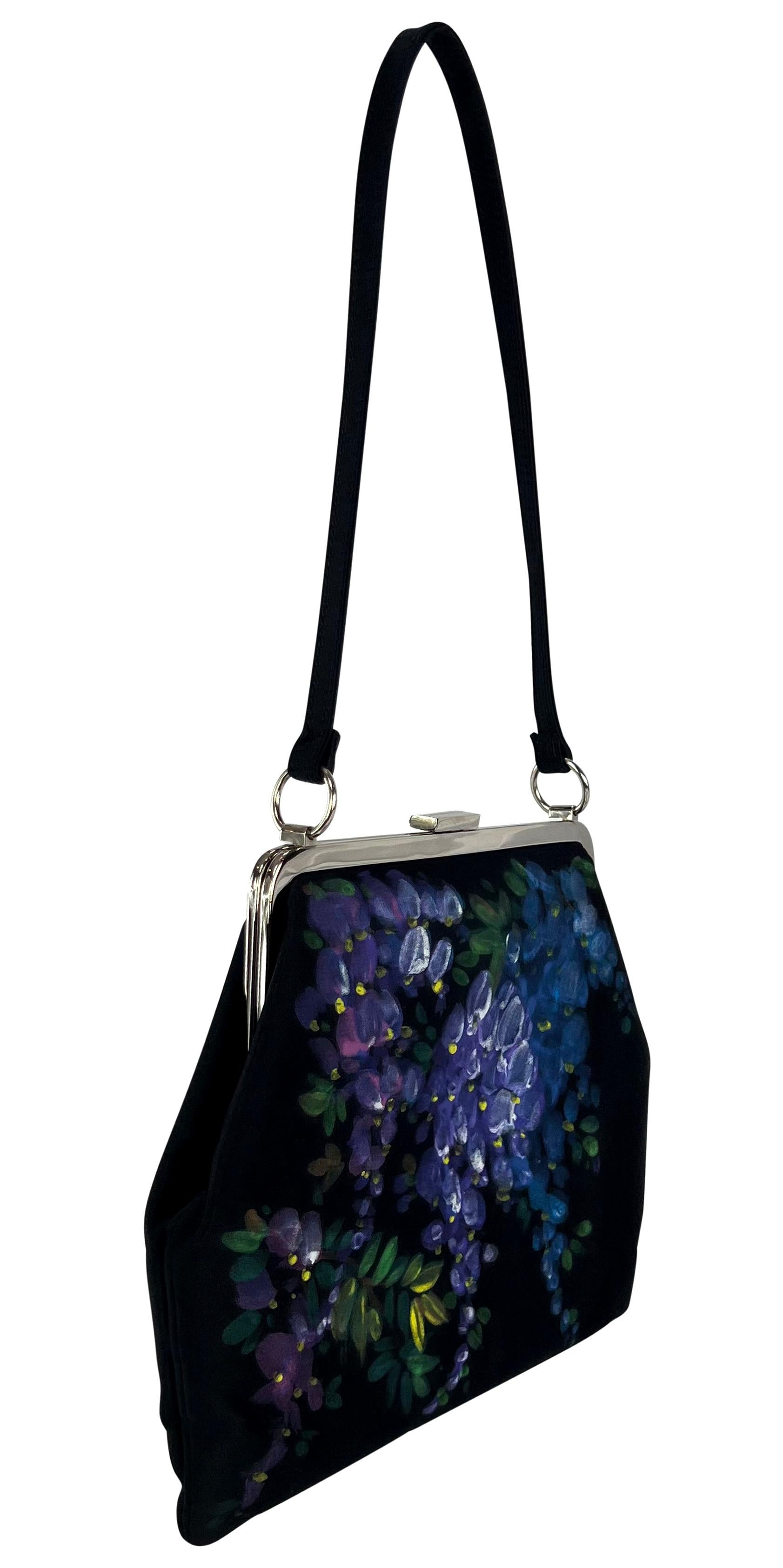 F/W 1998 Dolce & Gabbana Hand-Painted Floral Black Satin Evening Bag For Sale 3