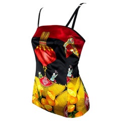 F/W 1998 Dolce & Gabbana Lantern Print Silk Blend Satin Bustier Top