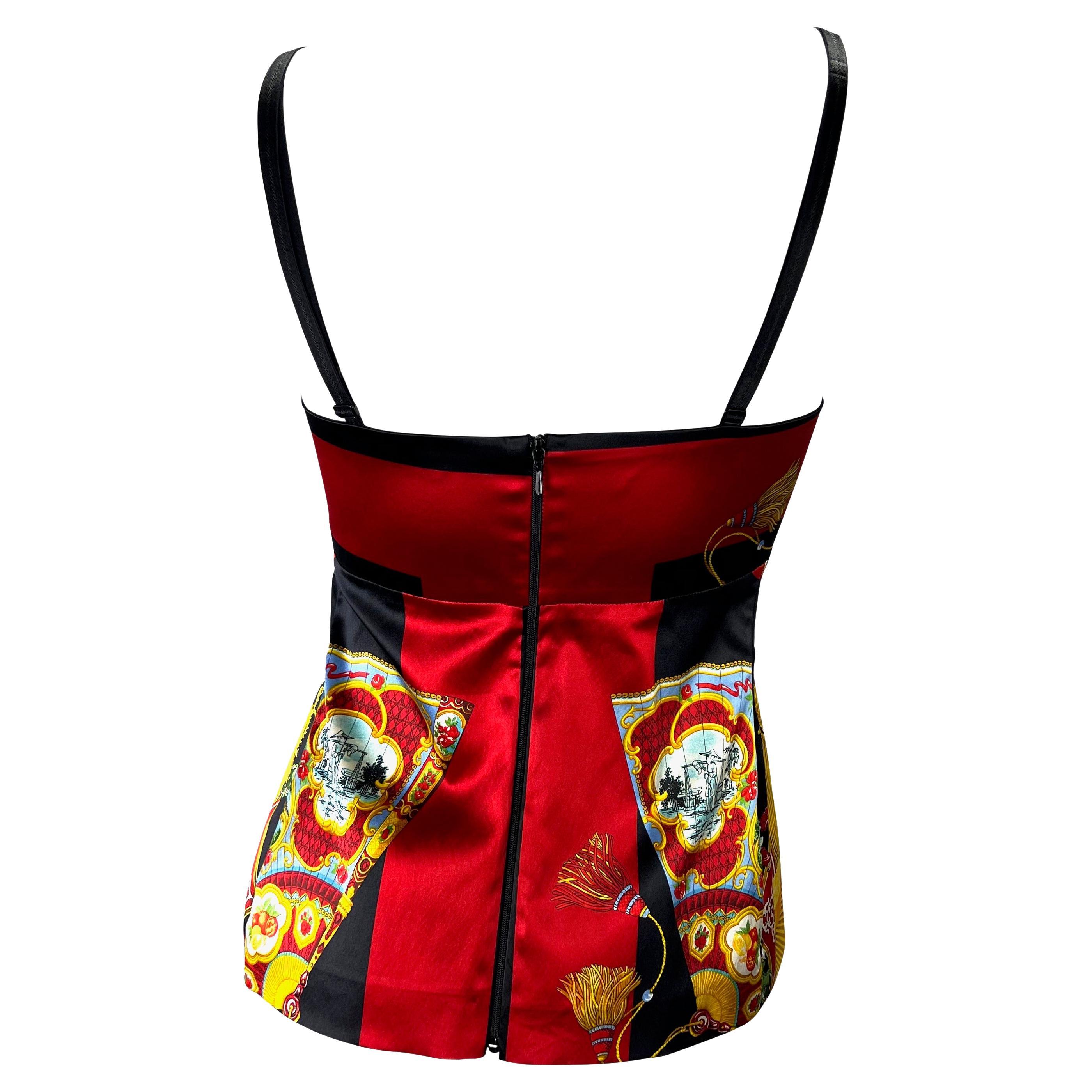 F/W 1998 Dolce & Gabbana Lantern Print Silk Blend Satin Bustier Top In Excellent Condition In West Hollywood, CA