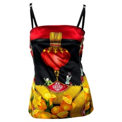 Retro F/W 1998 Dolce & Gabbana Lantern Print Silk Blend Satin Bustier Top