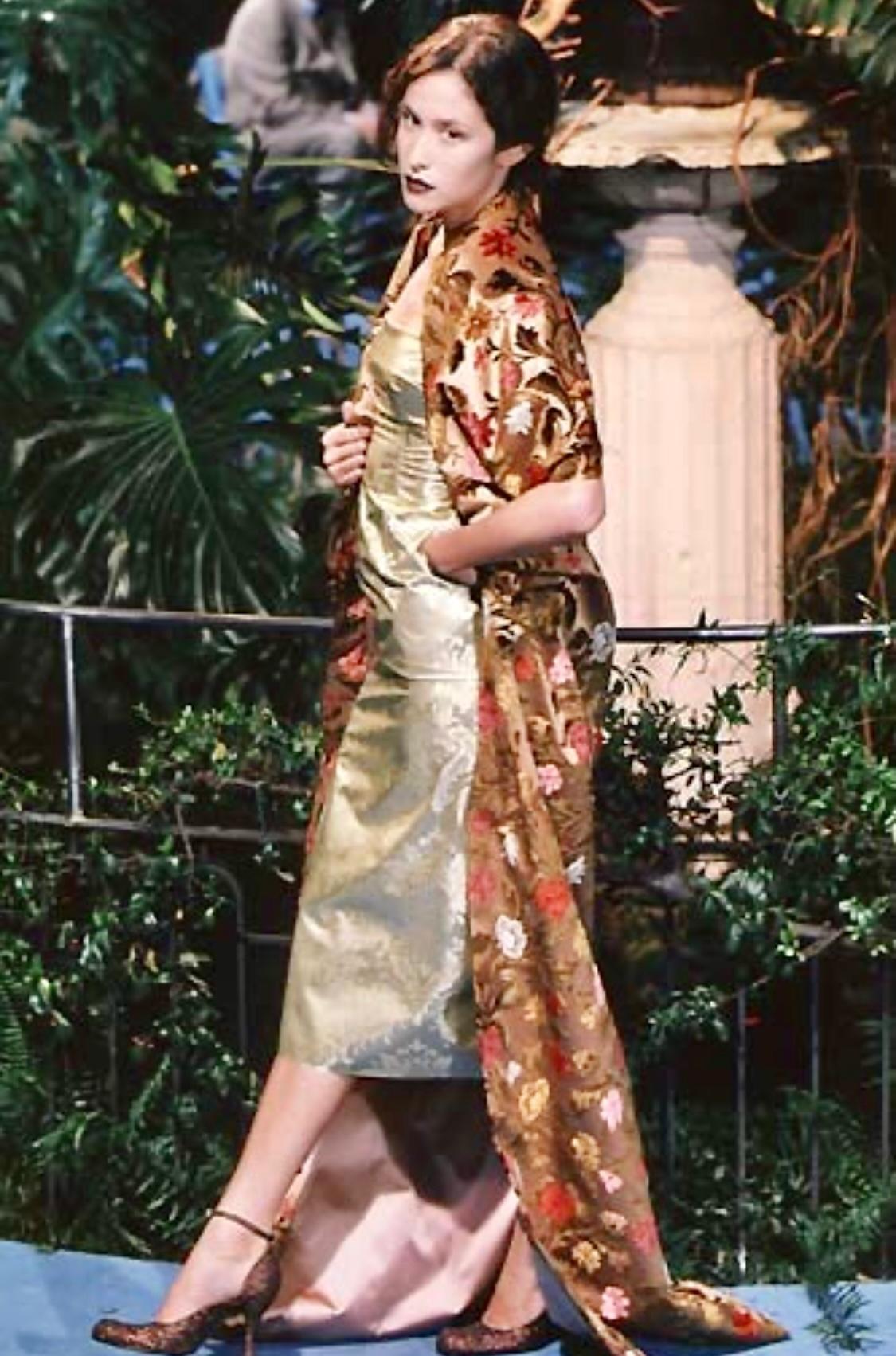 Gray F/W 1998 Dolce & Gabbana Navy Gold Brocade Two Piece Dress Skirt Corset Set For Sale