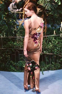 F/W 1998 Dolce & Gabbana Painted Floral Applique Dress Runway