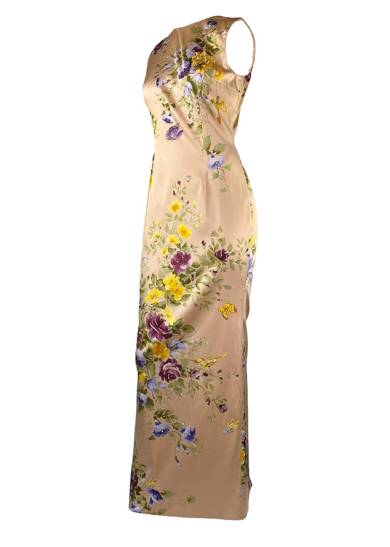 F/W 1998 Dolce and Gabbana Painted Floral Applique Dress Runway at 1stDibs