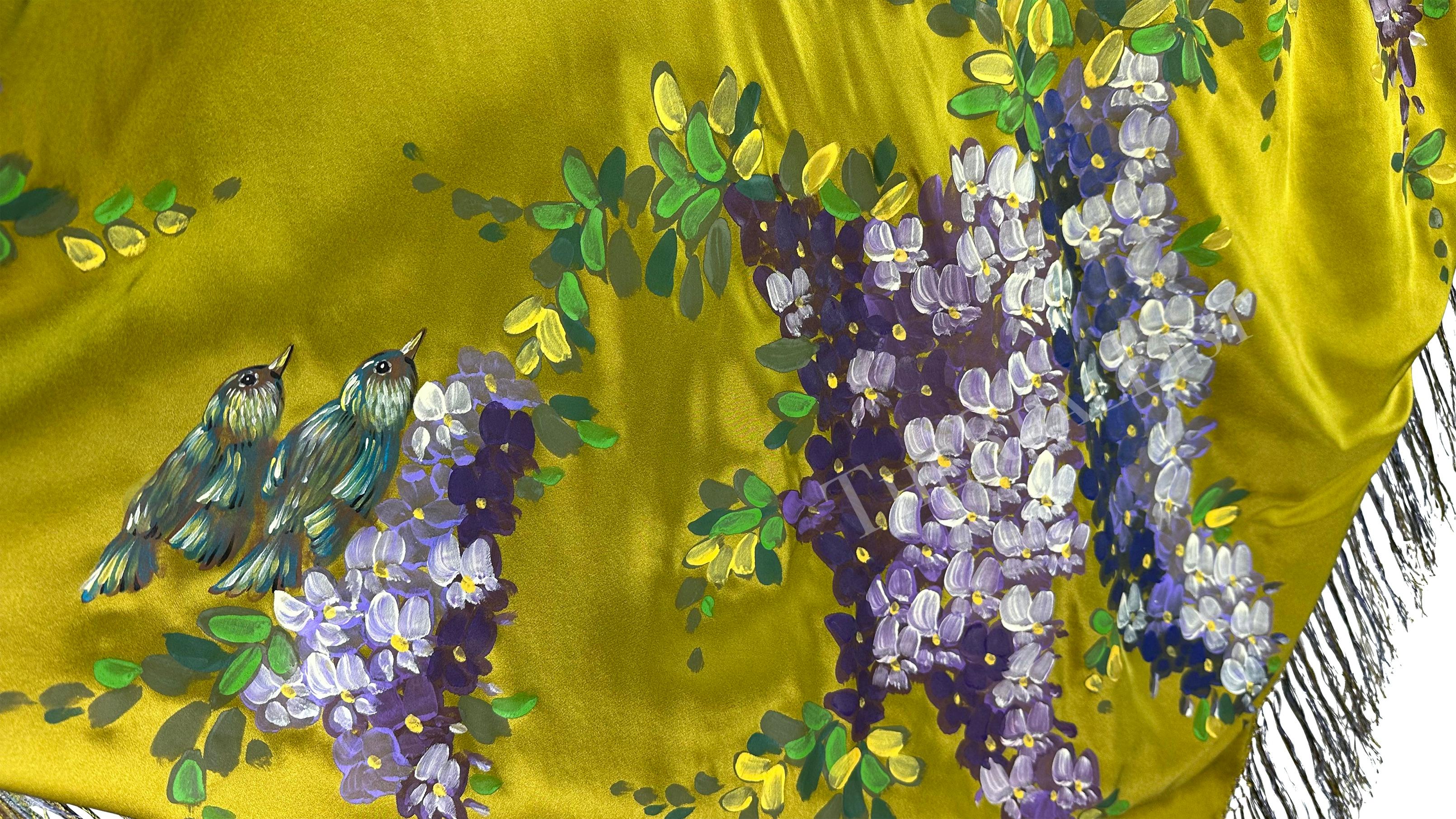 F/W 1998 Dolce & Gabbana Runway Chartreuse Châle à franges florales peint à la main en vente 3