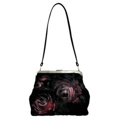 Vintage F/W 1998 Dolce & Gabbana Runway Hand-Painted Floral Black Mesh Small Evening Bag