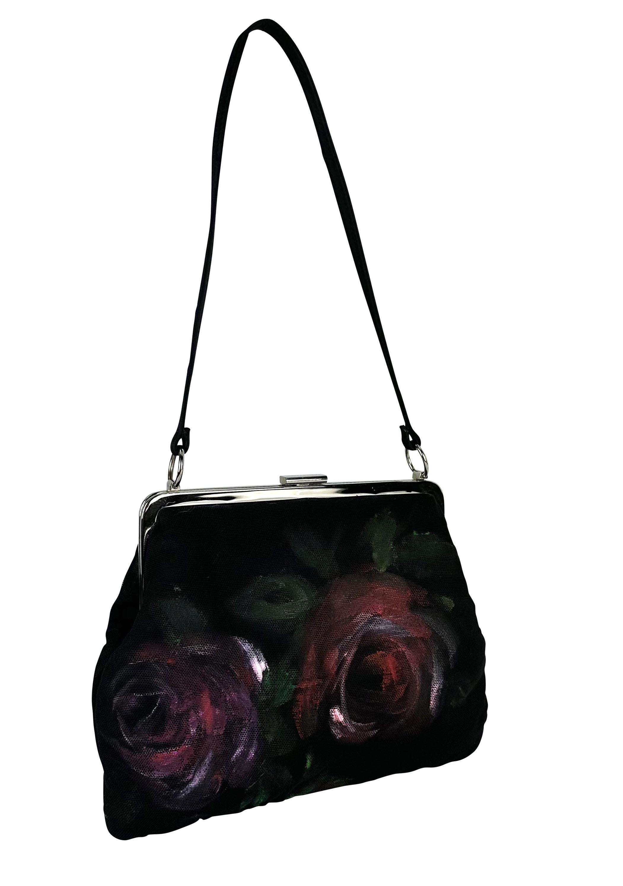 F/W 1998 Dolce & Gabbana Runway Hand Painted Red Rose Black Mesh Bag For Sale 4