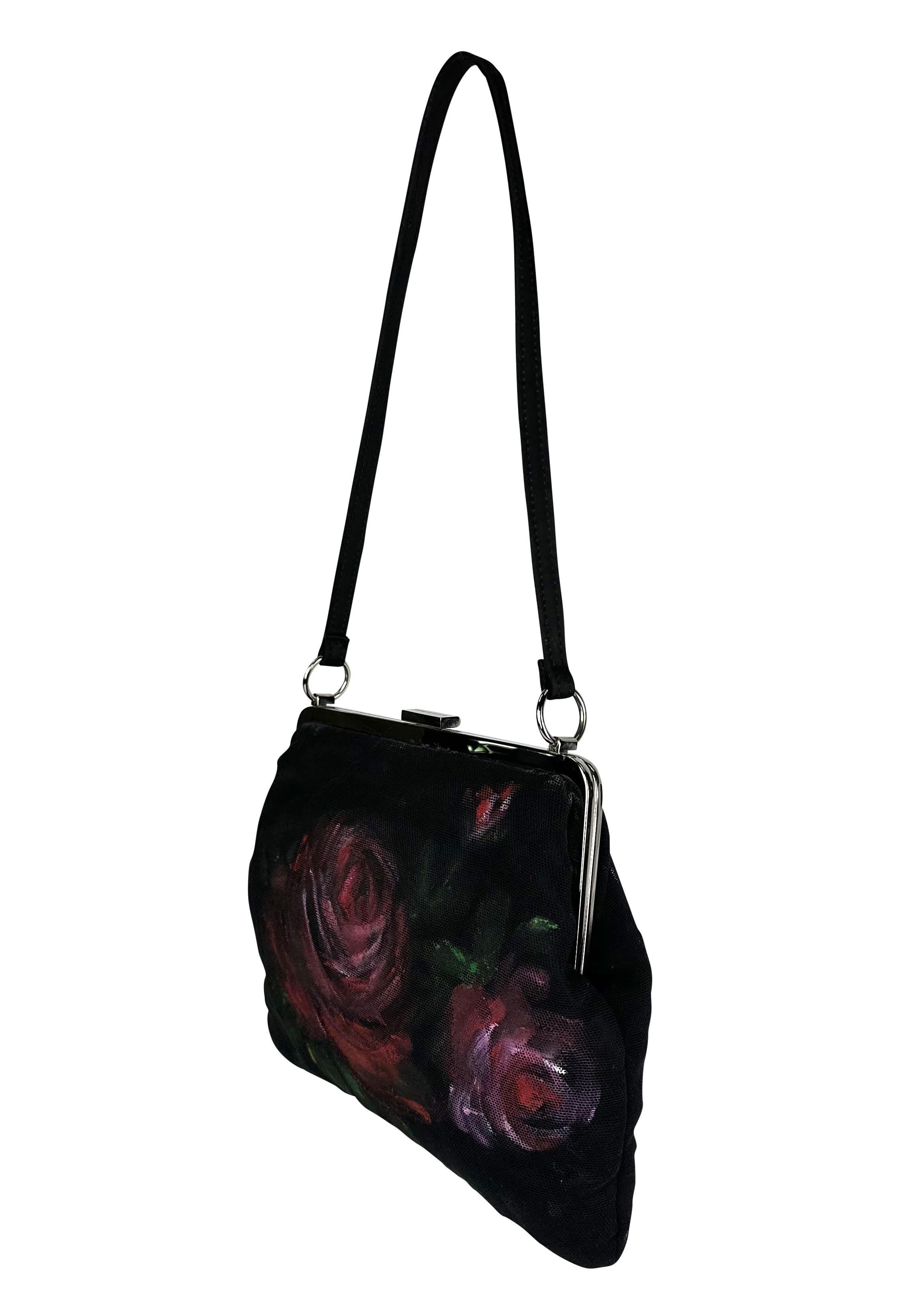 F/W 1998 Dolce & Gabbana Runway Hand Painted Red Rose Black Mesh Bag For Sale 6