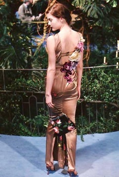 F/W 1998 Dolce & Gabbana Runway Hand Painted Red Rose Black Mesh Bag