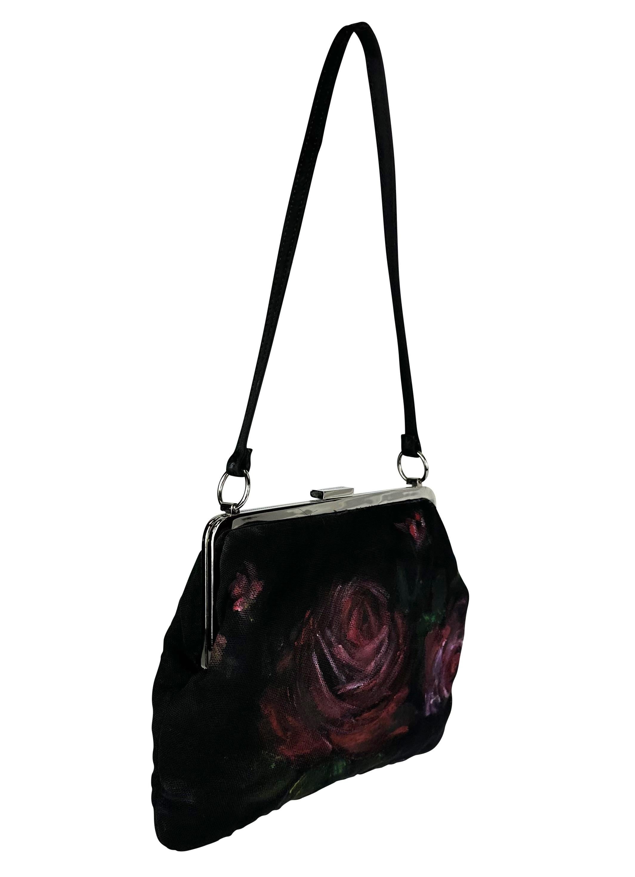 F/W 1998 Dolce & Gabbana Runway Hand Painted Red Rose Black Mesh Bag In Excellent Condition For Sale In West Hollywood, CA