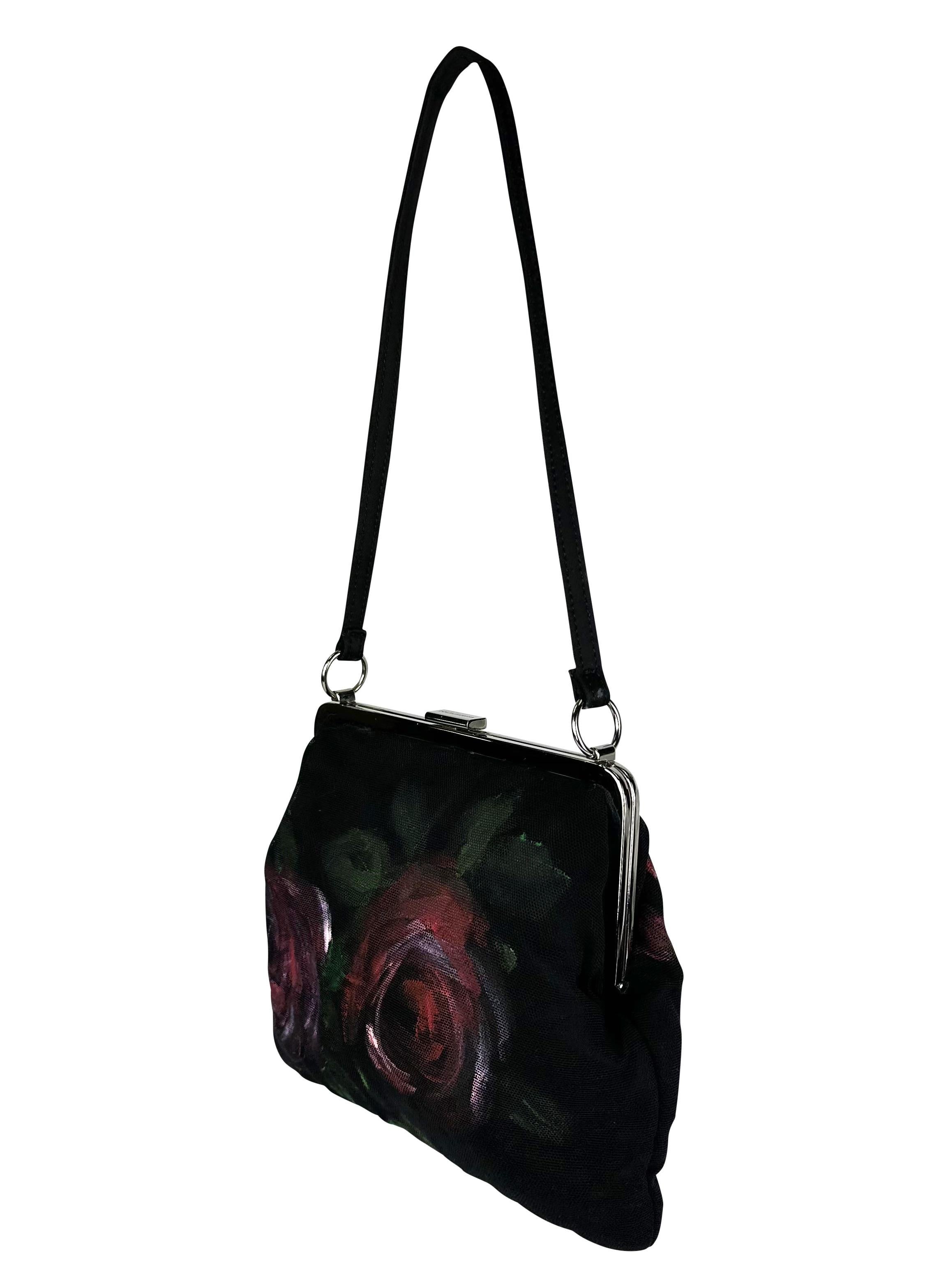 F/W 1998 Dolce & Gabbana Runway Hand Painted Red Rose Black Mesh Bag For Sale 3
