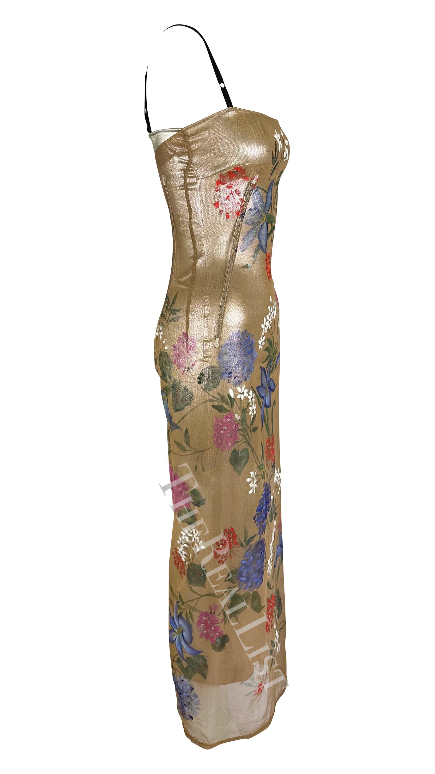 F/W 1998 Dolce & Gabbana Runway Silver Floral Hand-Painted Beige Mesh Gown 13