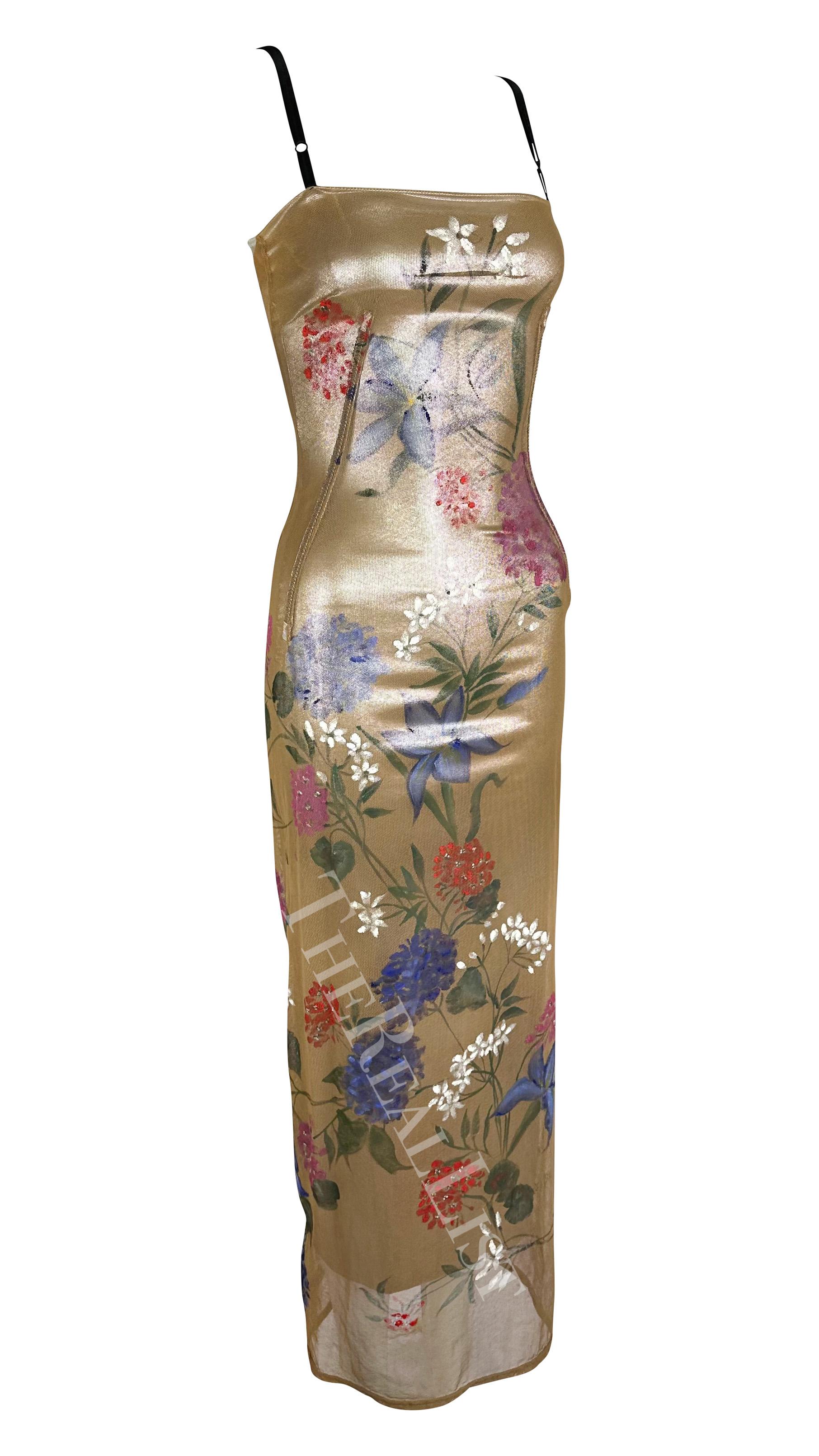 F/W 1998 Dolce & Gabbana Runway Silver Floral Hand-Painted Beige Mesh Gown 15
