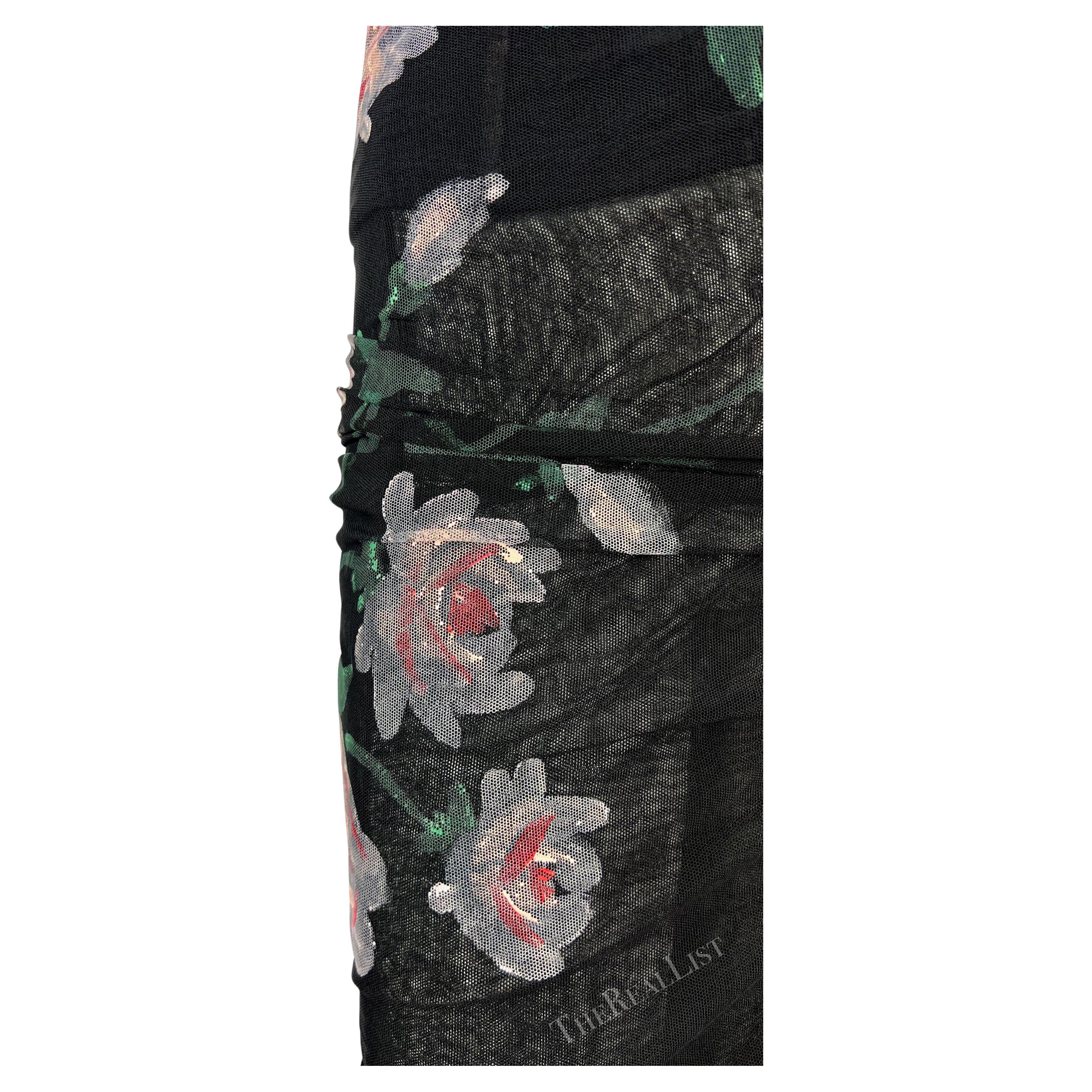 H/W 1998 Dolce & Gabbana Schwarzes durchsichtiges, handbemaltes Bustierkleid aus Mesh mit Rosenmuster im Angebot 2