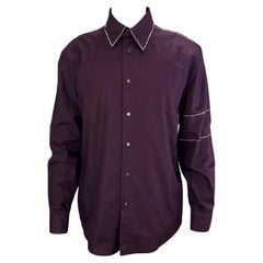 F/W 1998 Gianni Versace by Donatella Aubergine Rhinestone Button Up Men's Shirt