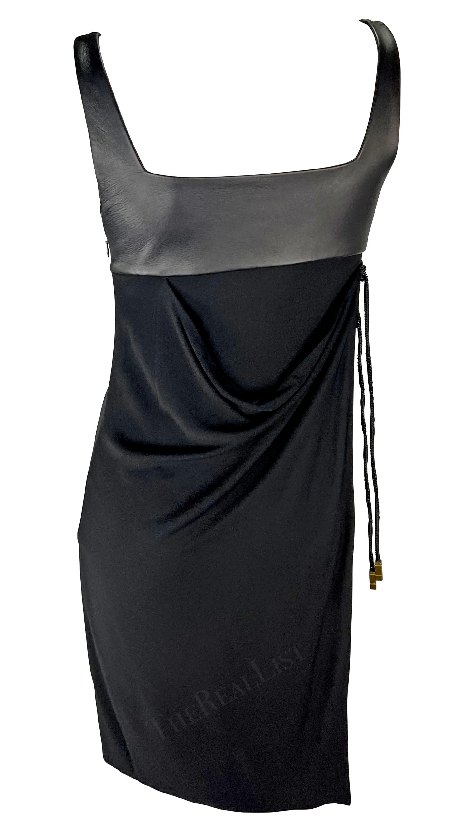 F/W 1998 Gianni Versace by Donatella Black Leather Rhinestone Cord Midi Dress For Sale 2
