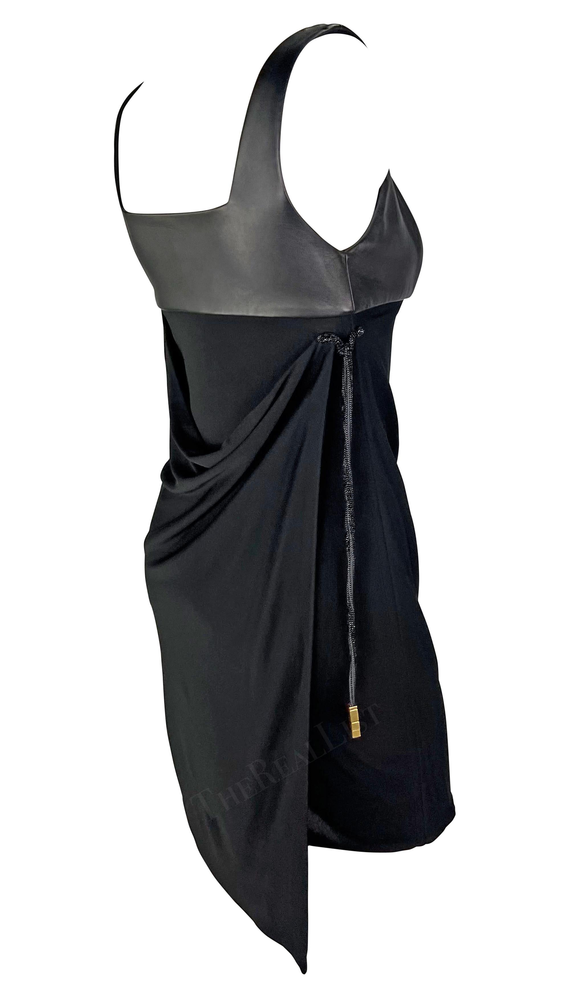 F/W 1998 Gianni Versace by Donatella Black Leather Rhinestone Cord Midi Dress For Sale 3