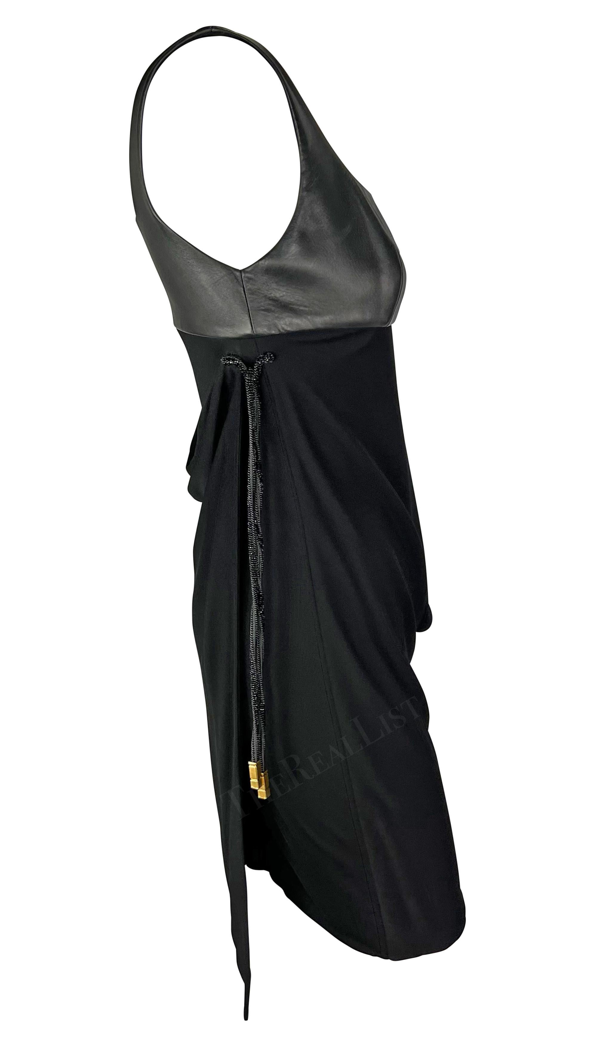 F/W 1998 Gianni Versace by Donatella Black Leather Rhinestone Cord Midi Dress For Sale 4