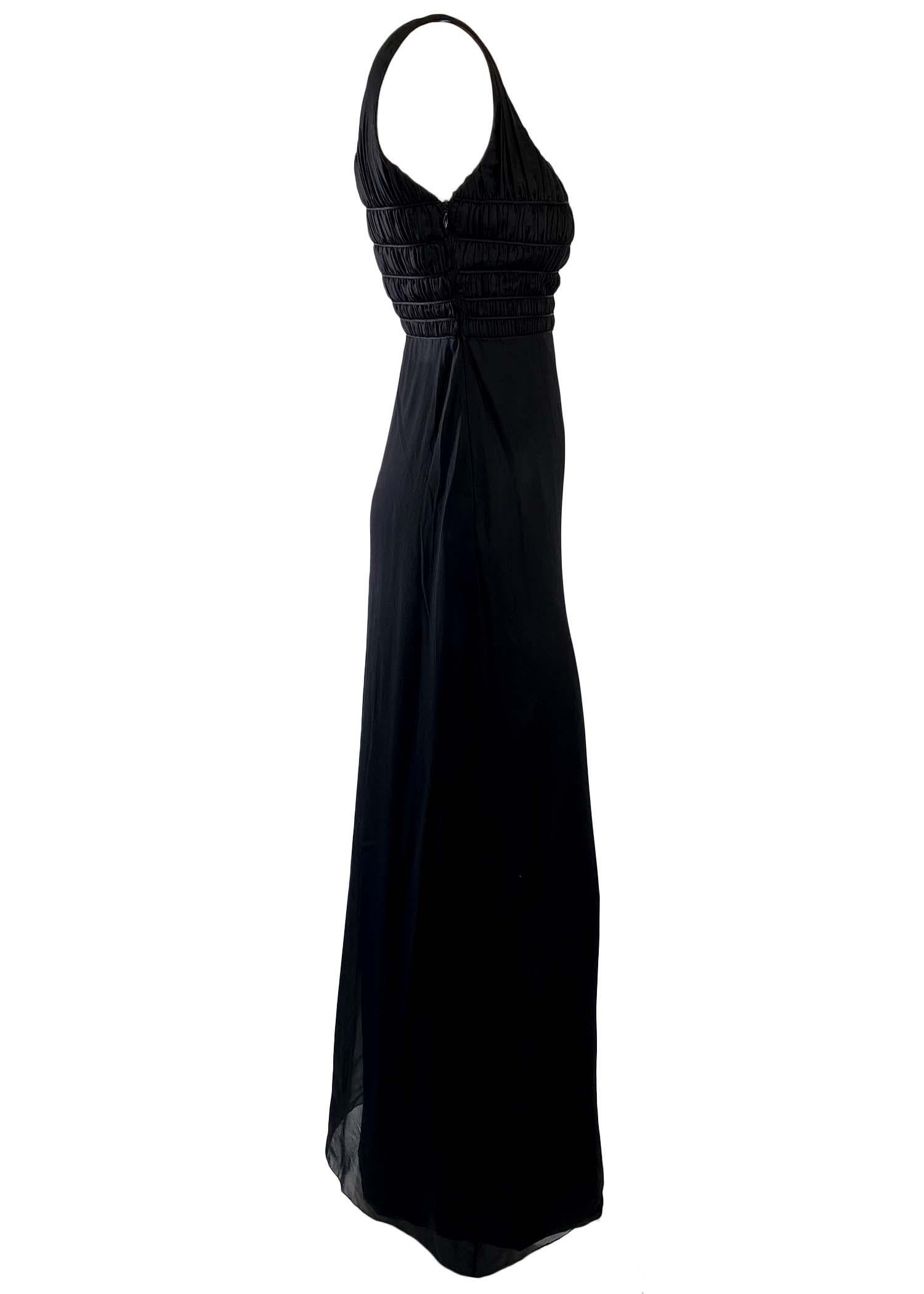 Women's F/W 1998 Gianni Versace by Donatella Black Rhinestone Side Slit Medusa Hook Gown For Sale