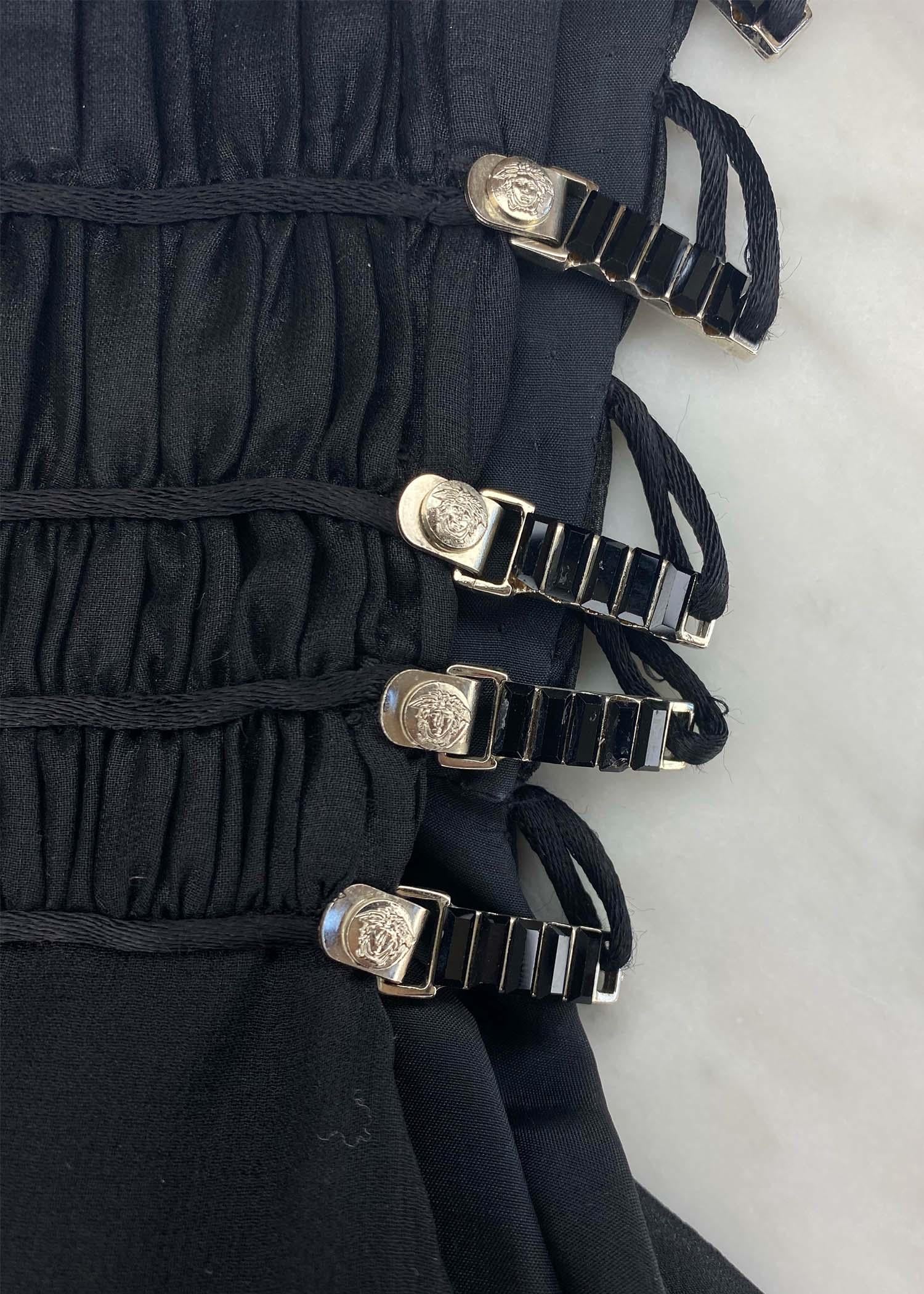 F/W 1998 Gianni Versace by Donatella Black Rhinestone Side Slit Medusa Hook Gown For Sale 2