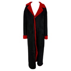 A/I 1998 Donatella Versace for Gianni Versace Uomo Cappotto Rosso Shearling Nero Suede