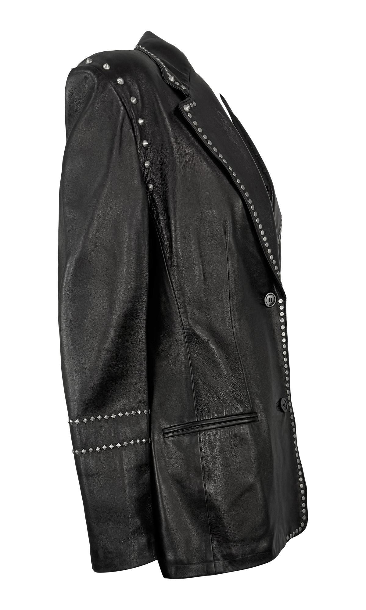 F/W 1998 Gianni Versace by Donatella Mens Runway Studded Leather Blazer Jacket For Sale 5