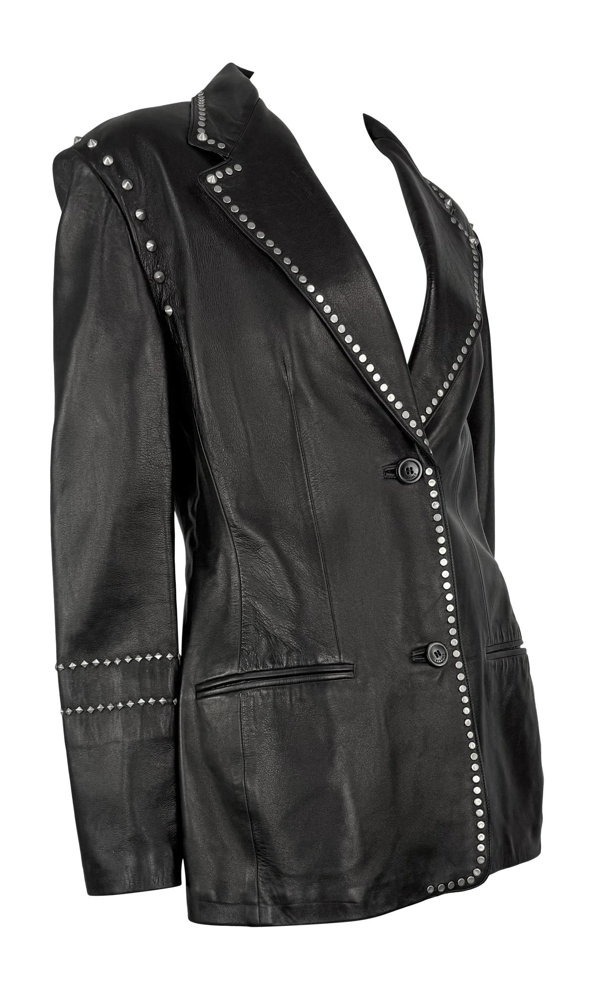 F/W 1998 Gianni Versace by Donatella Mens Runway Studded Leather Blazer Jacket For Sale 6