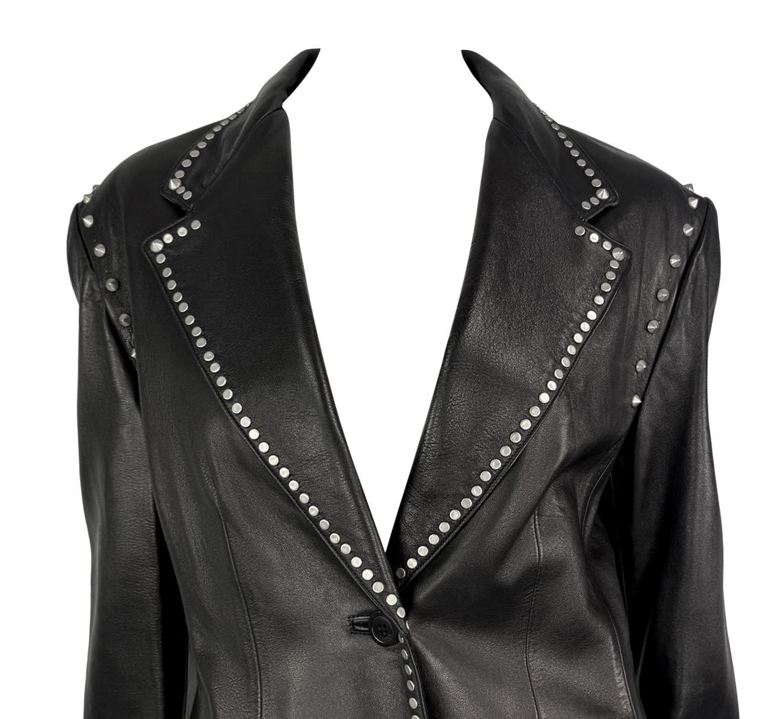 Black F/W 1998 Gianni Versace by Donatella Mens Runway Studded Leather Blazer Jacket For Sale