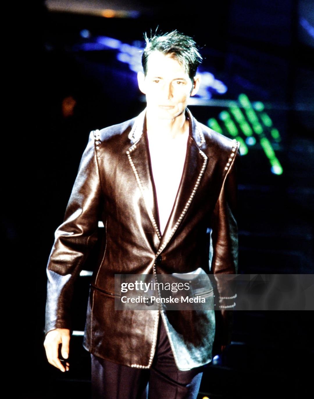 Women's or Men's F/W 1998 Gianni Versace by Donatella Mens Runway Studded Leather Blazer Jacket For Sale
