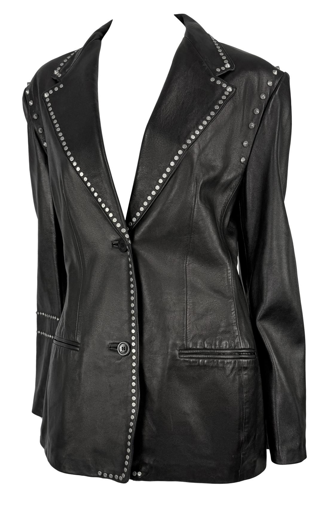 F/W 1998 Gianni Versace by Donatella Mens Runway Studded Leather Blazer Jacket For Sale 2