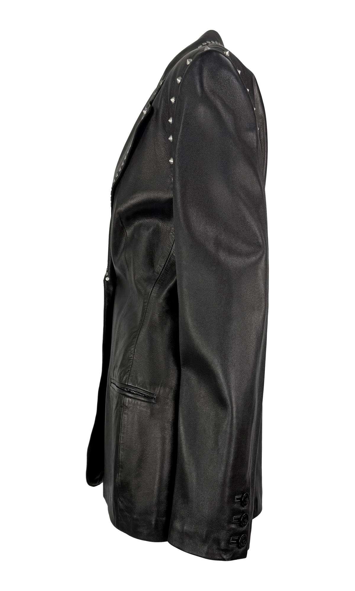F/W 1998 Gianni Versace by Donatella Mens Runway Studded Leather Blazer Jacket For Sale 3